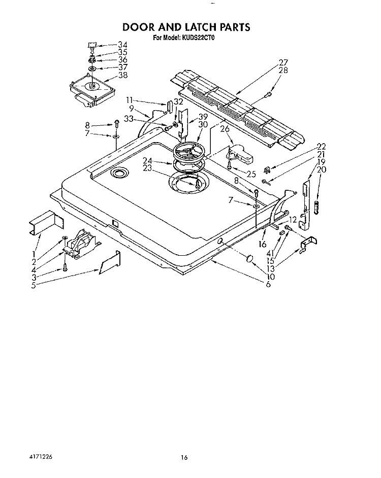 DOOR AND LATCH Diagram and Parts List for KUDS22CT0  KitchenAid Dishwasher