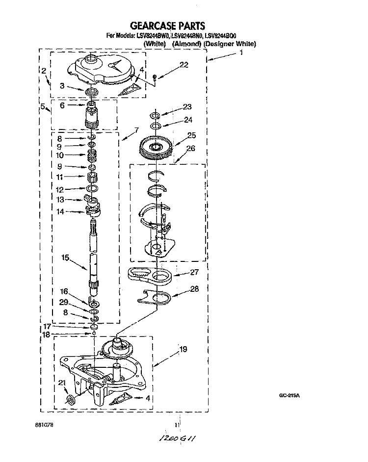 GEARCASE Diagram and Parts List for LSV8244BN0  Whirlpool Washer