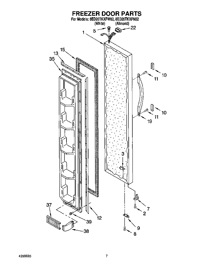 FREEZER DOOR Diagram and Parts List for 8ED20TKXFW02  Whirlpool Refrigerator