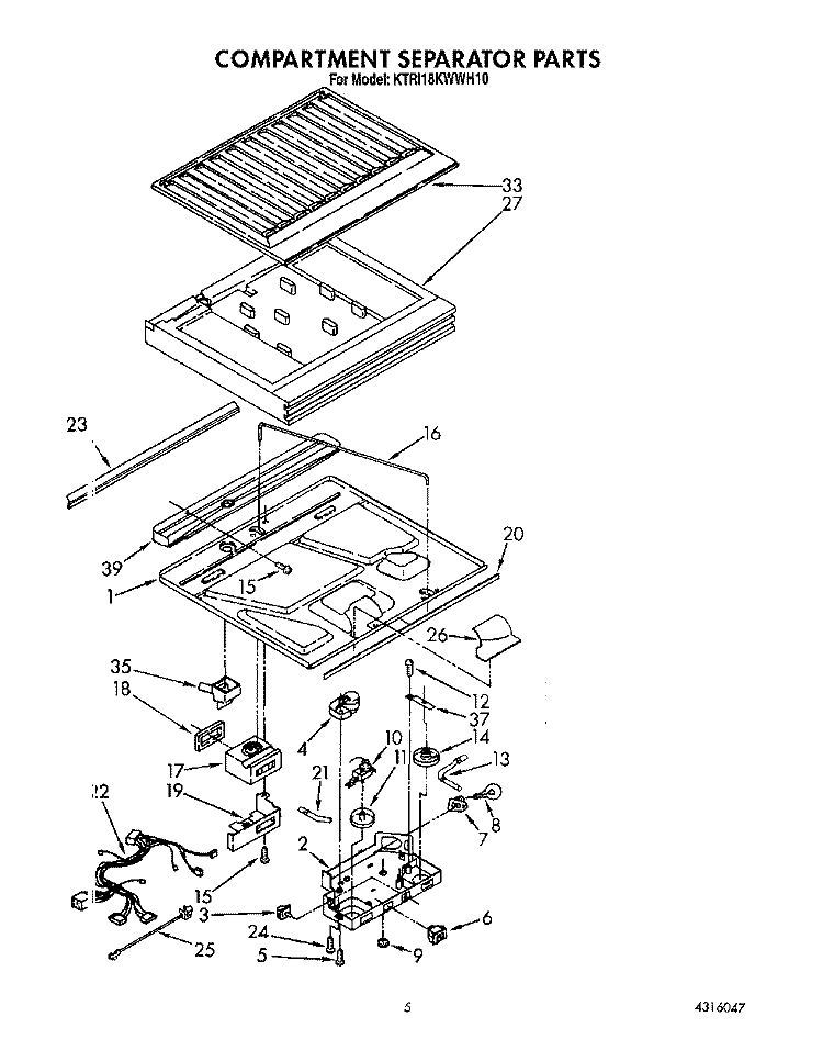 COMPARTMENT SEPARATOR Diagram and Parts List for KTRI18KWWH10  Whirlpool Refrigerator