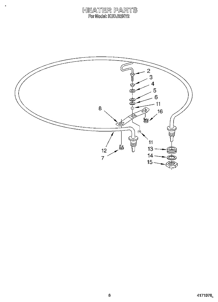HEATER Diagram and Parts List for KUDJ23HY2  KitchenAid Dishwasher