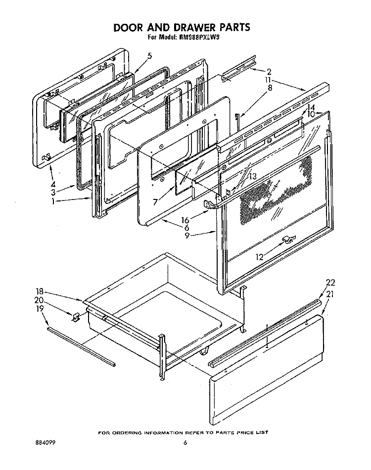DOOR AND DRAWER Diagram and Parts List for RM988PXLW9  Whirlpool Microwave Oven Combo