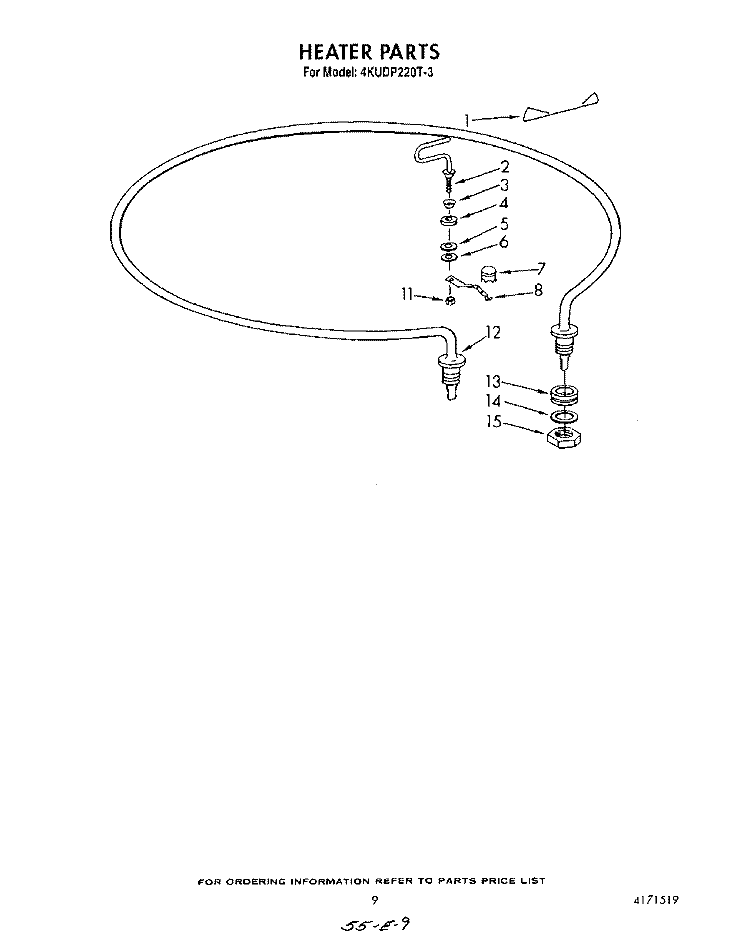 HEATER Diagram and Parts List for 4KUDP220T3  KitchenAid Dishwasher