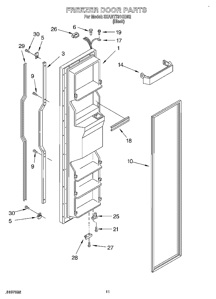 FREEZER DOOR Diagram and Parts List for 3XART731GB02  Whirlpool Refrigerator