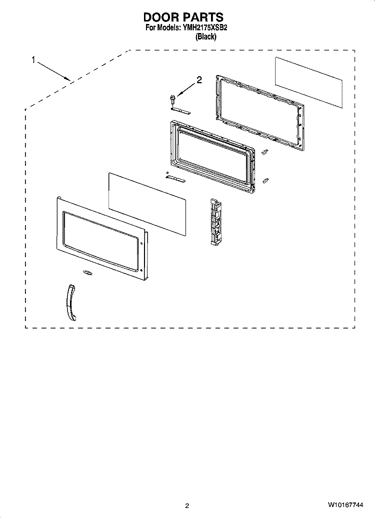 DOOR PARTS Diagram and Parts List for YMH2175XSB2  Whirlpool Microwave