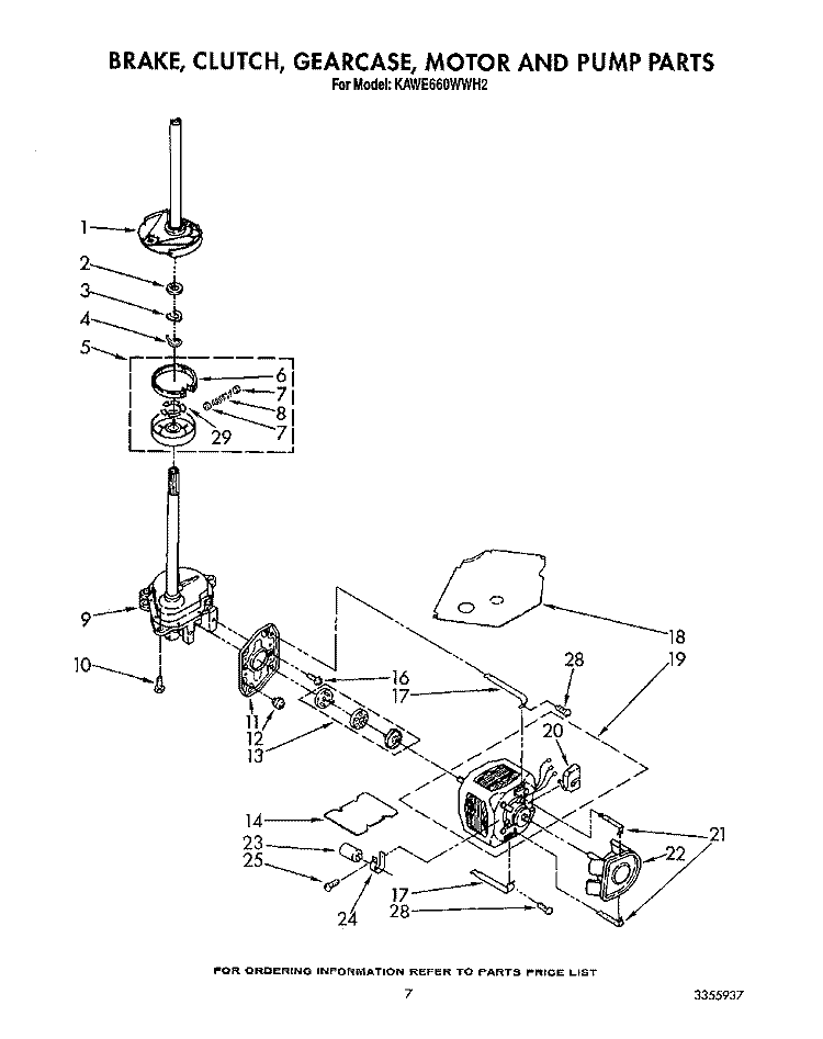 BRAKE, CLUTCH, GEARCASE, MOTOR & PUMP Diagram and Parts List for KAWE660WWH2  KitchenAid Washer