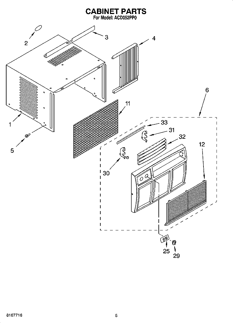 CABINET PARTS Diagram and Parts List for ACD052PP0  Whirlpool Air Conditioner
