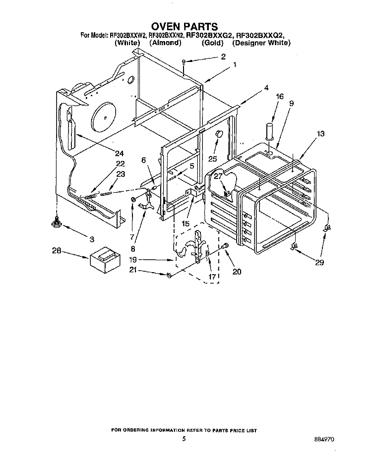 OVEN Diagram and Parts List for RF302BXXN2  Whirlpool Range