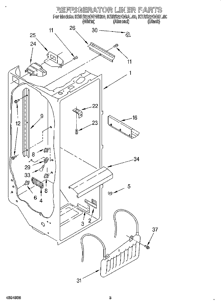 REFRIGERATOR LINER Diagram and Parts List for KSRS22QGBL00  KitchenAid Refrigerator