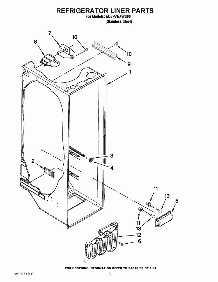 REFRIGERATOR LINER PARTS Diagram and Parts List for ED5PVEXWS00  Whirlpool Refrigerator