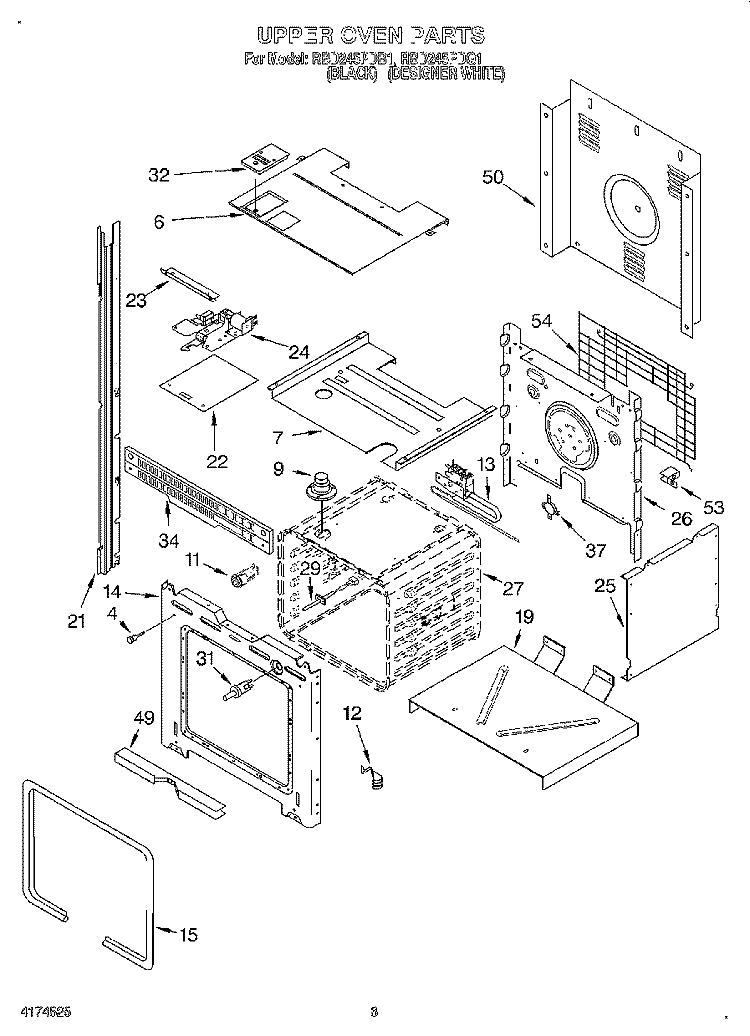 UPPER OVEN Diagram and Parts List for RBD245PDB1  Whirlpool Wall Oven