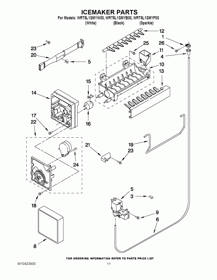ICEMAKER PARTS Diagram and Parts List for WRT5L1SMYB00  Whirlpool Refrigerator