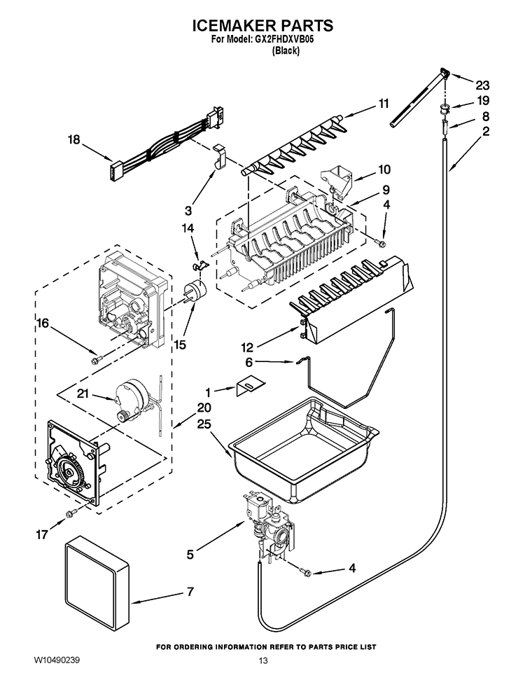 ICEMAKER PARTS Diagram and Parts List for GX2FHDXVB05  Whirlpool Refrigerator