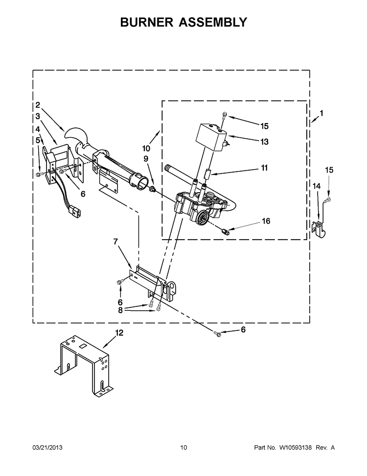 BURNER ASSEMBLY Diagram and Parts List for 7MWGD9150XW3  Whirlpool Dryer