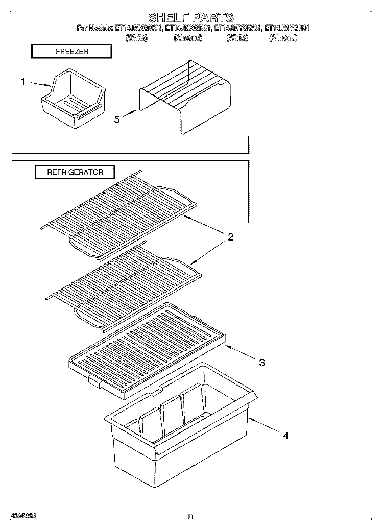 SHELF Diagram and Parts List for ET14JMXGN01  Whirlpool Refrigerator