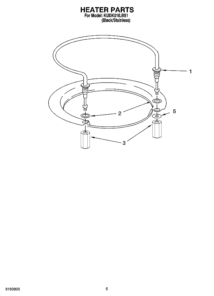 HEATER PARTS Diagram and Parts List for KUDK01ILBS1  KitchenAid Dishwasher