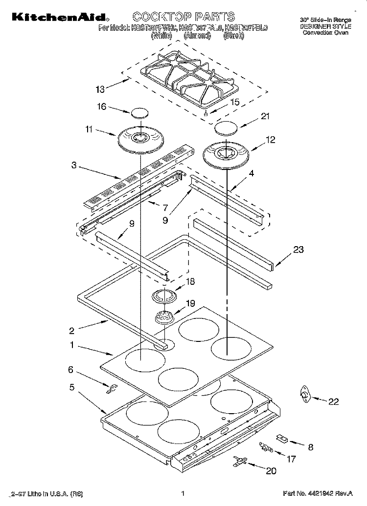 COOKTOP Diagram and Parts List for KGST307FAL0  KitchenAid Range