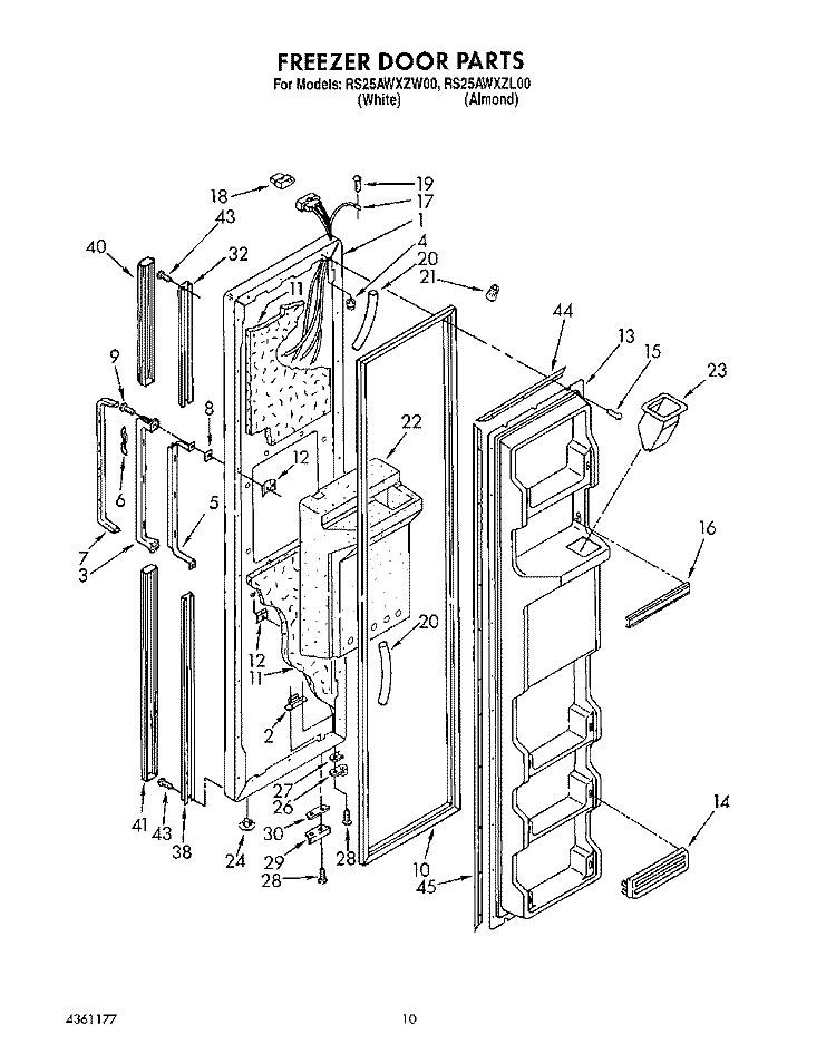 FREEZER DOOR Diagram and Parts List for RS25AWXZW00  Roper Refrigerator