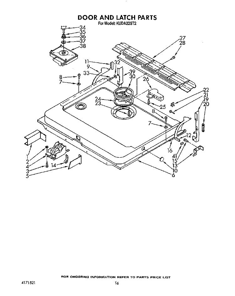 DOOR AND LATCH Diagram and Parts List for KUDA22ST2  KitchenAid Dishwasher