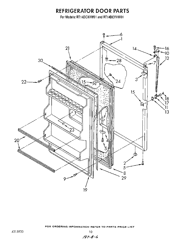 REFRIGERATOR DOOR , NOT ILLUSTRATED Diagram and Parts List for RT14DCYVW01  Roper Refrigerator