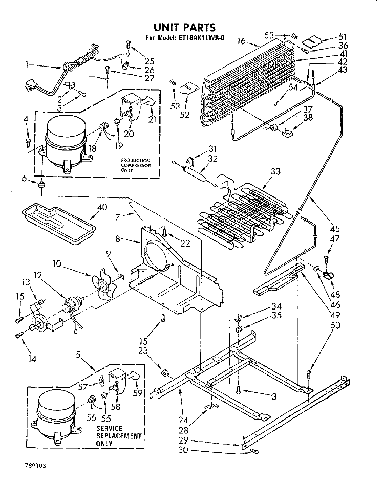 UNIT, LIT/OPTIONAL Diagram and Parts List for ET18AK1LWR0  Whirlpool Refrigerator