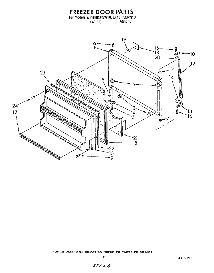 FREEZER DOOR Diagram and Parts List for ET18HKXWW10  Whirlpool Refrigerator