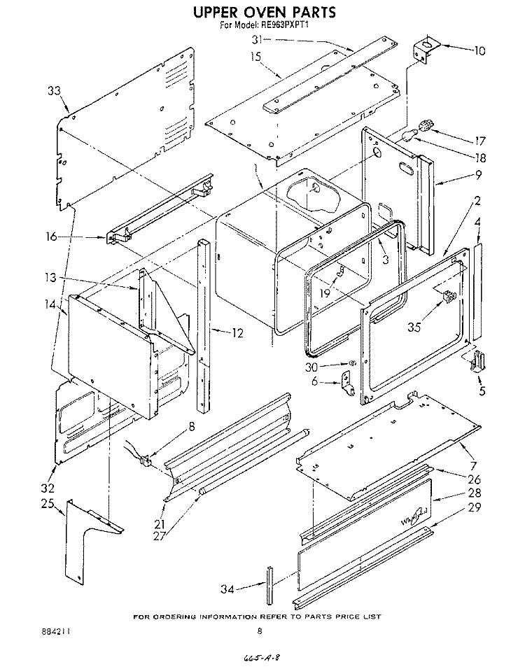 UPPER OVEN Diagram and Parts List for RE963PXPT1  Whirlpool Range