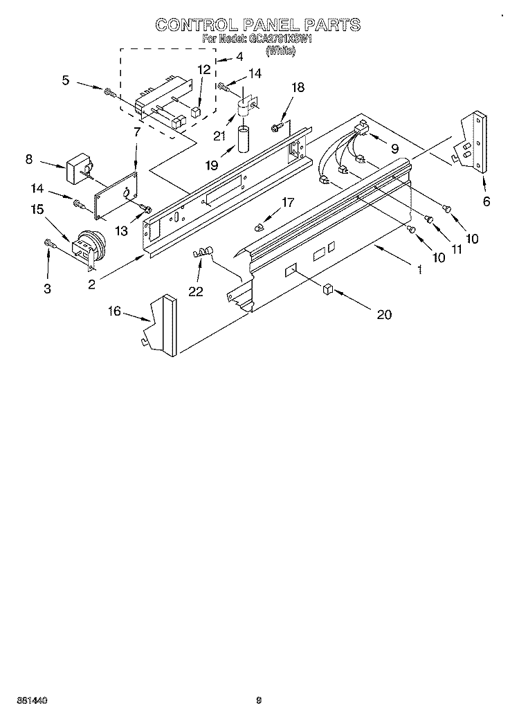 CONTROL PANEL Diagram and Parts List for GCA2781XSW1  Whirlpool Washer
