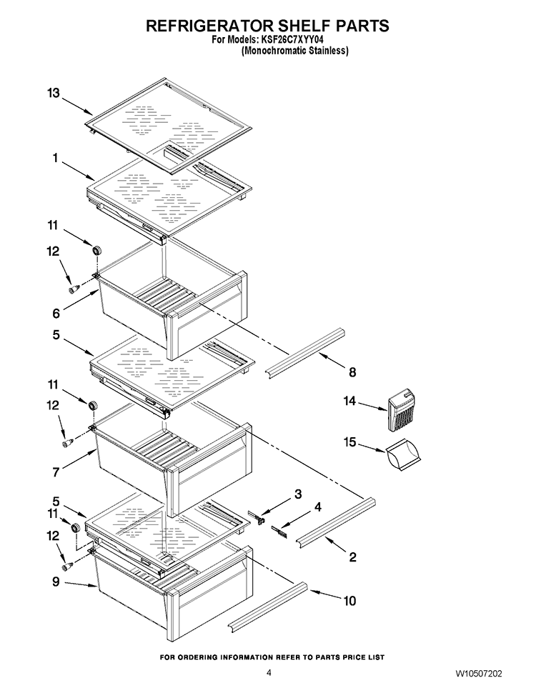 REFRIGERATOR SHELF PARTS Diagram and Parts List for KSF26C7XYY04  KitchenAid Refrigerator