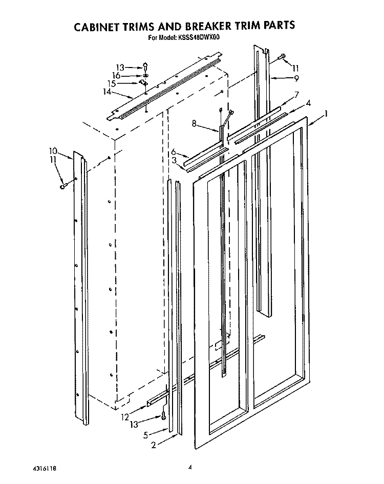 CABINET TRIMS AND BREAKER TRIM Diagram and Parts List for KSSS48DWX00  KitchenAid Refrigerator