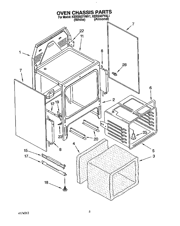OVEN CHASSIS Diagram and Parts List for KERS507YAL1  KitchenAid Range