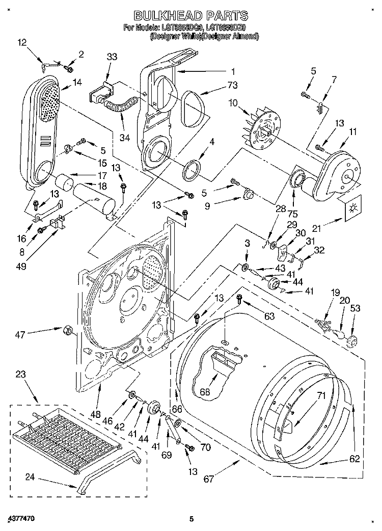 BULKHEAD Diagram and Parts List for LGT8858DZ0  Whirlpool Dryer