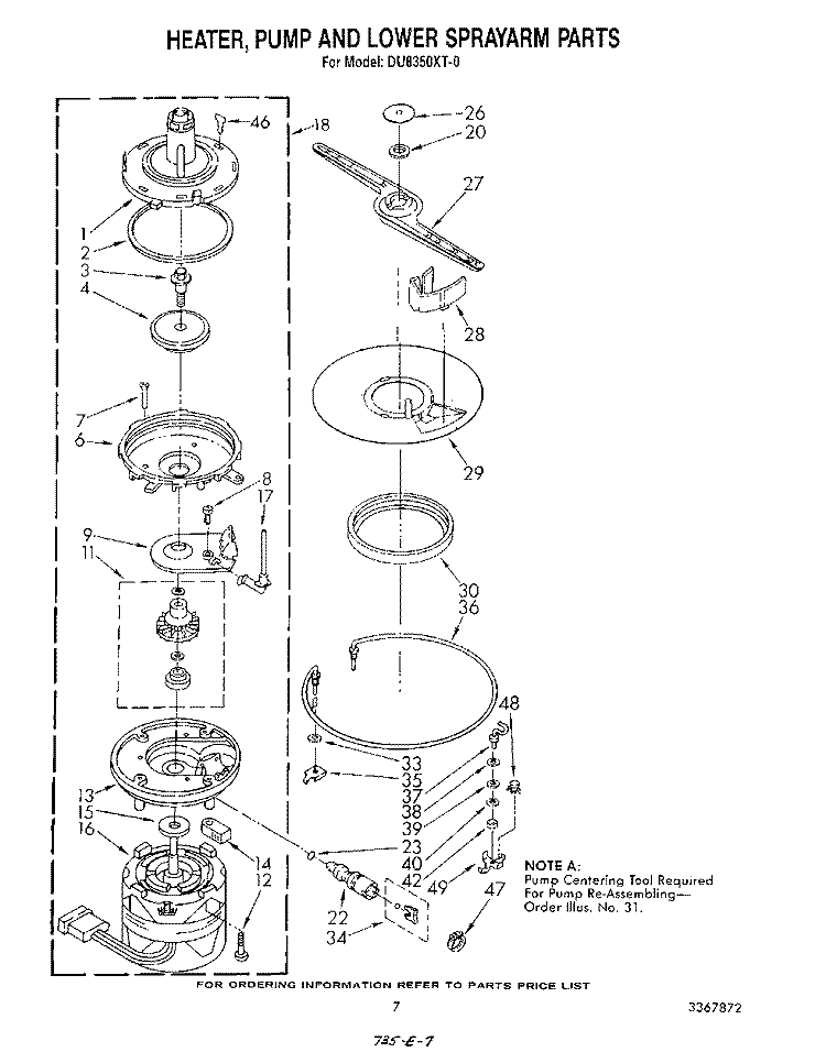 HEATER, PUMP AND LOWER SPRAYARM Diagram and Parts List for DU8350XT0  Whirlpool Dishwasher
