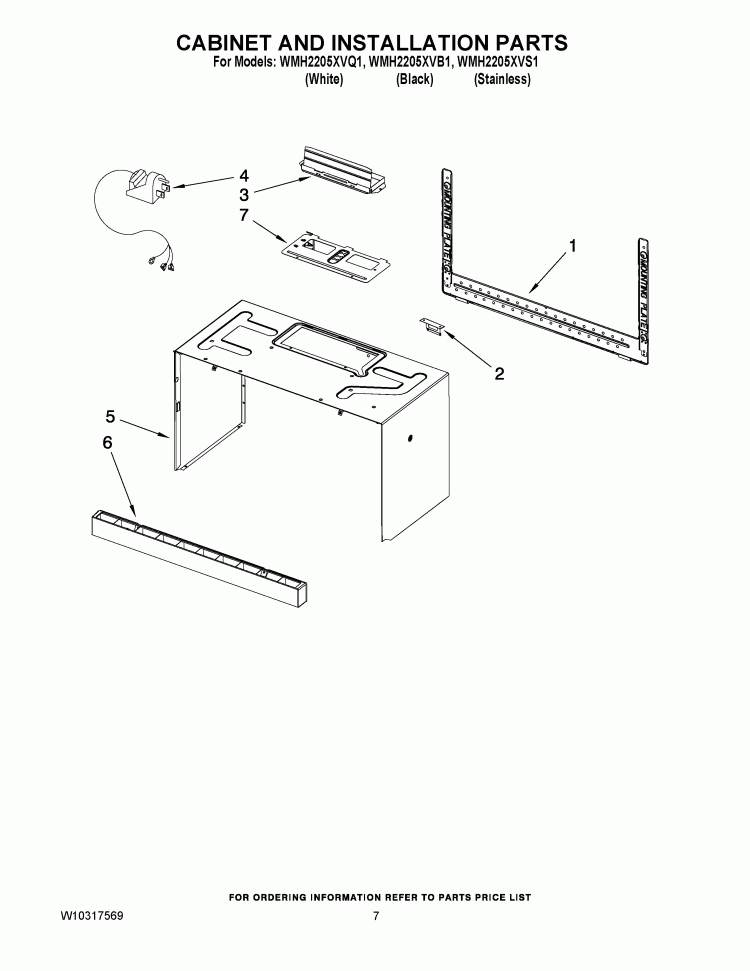 CABINET AND INSTALLATION PARTS Diagram and Parts List for WMH2205XVS1  Whirlpool Microwave