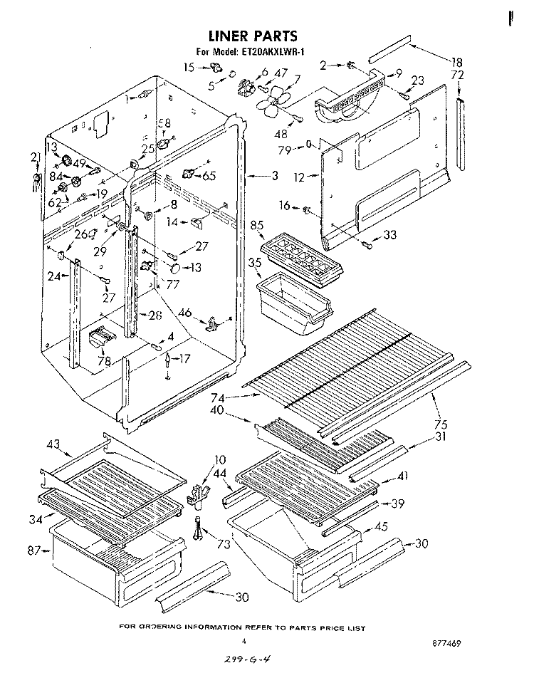 LINER Diagram and Parts List for ET20AKXLWR1  Whirlpool Refrigerator