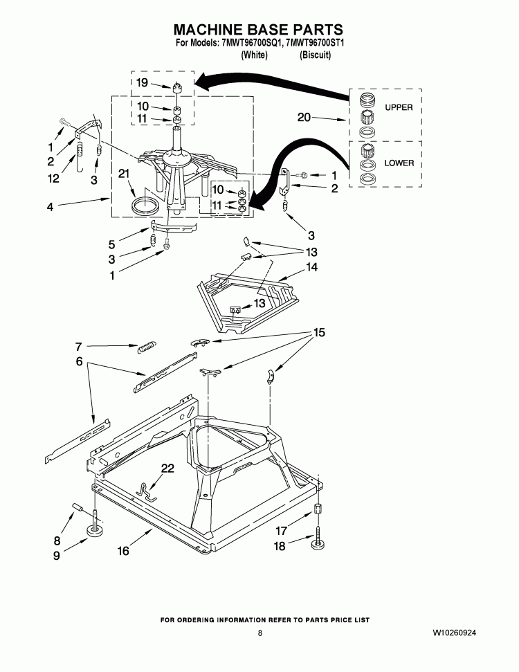 MACHINE BASE PARTS Diagram and Parts List for 7MWT96700ST1  Whirlpool Washer