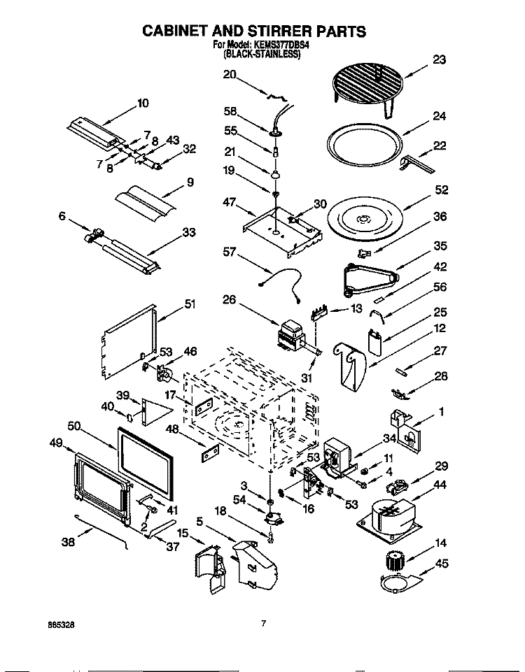 CABINET AND STIRRER Diagram and Parts List for KEMS377DBS4  KitchenAid Microwave Oven Combo