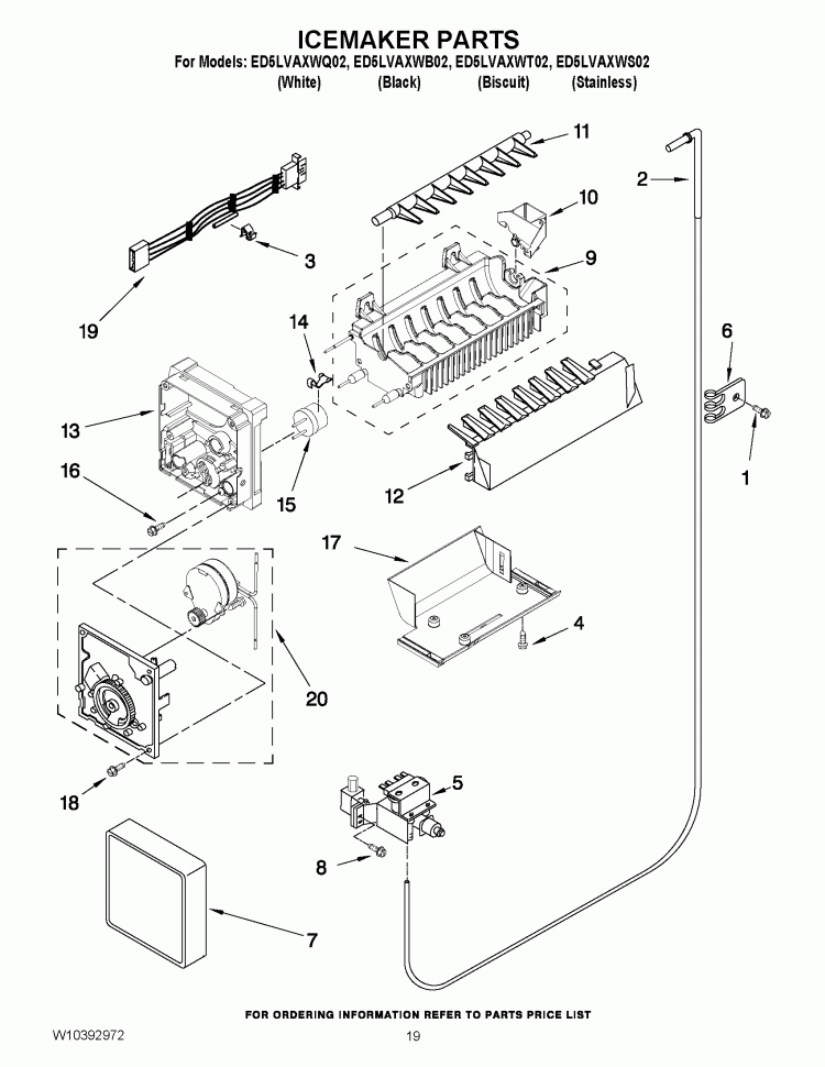 ICEMAKER PARTS Diagram and Parts List for ED5LVAXWB02  Whirlpool Refrigerator