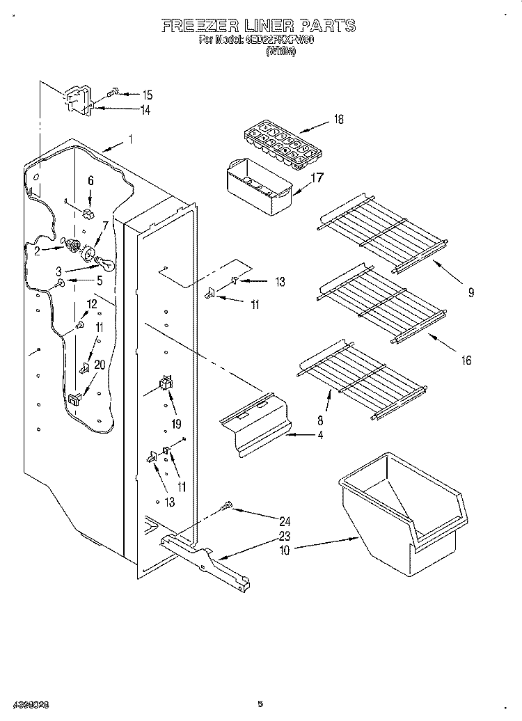 FREEZER LINER Diagram and Parts List for 6ED22PKXFW00  Whirlpool Refrigerator