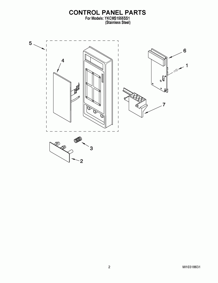 CONTROL PANEL PARTS Diagram and Parts List for YKCMS1555SS1  KitchenAid Microwave