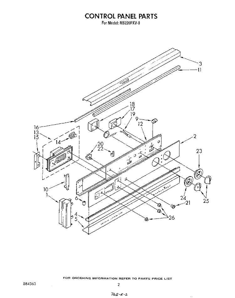 CONTROL PANEL Diagram and Parts List for RB220PXV0  Whirlpool Wall Oven
