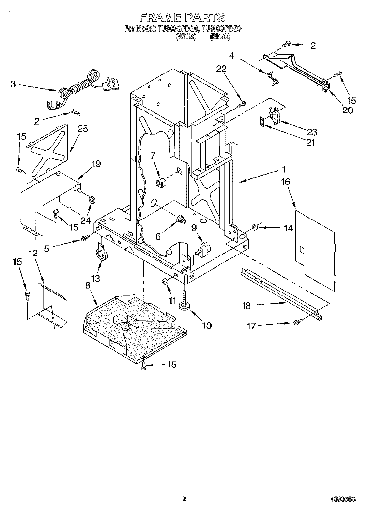 FRAME Diagram and Parts List for TU900QPDB0  Whirlpool Trash Compactor