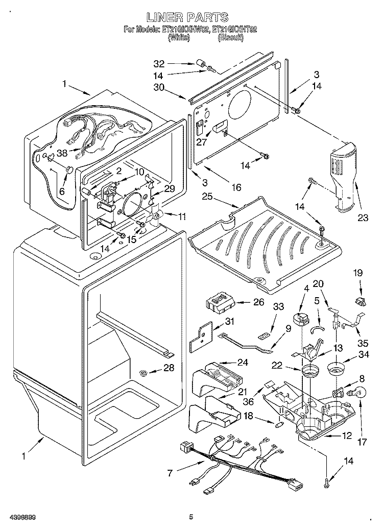 LINER Diagram and Parts List for ET21GKXHT02  Whirlpool Refrigerator