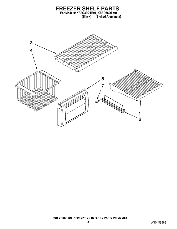 FREEZER SHELF PARTS Diagram and Parts List for KSSO36QTB04  KitchenAid Refrigerator