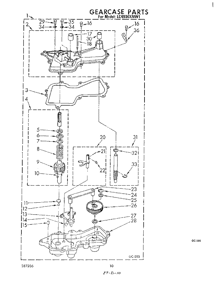 GEARCASE Diagram and Parts List for LC4900XMW1  Whirlpool Washer
