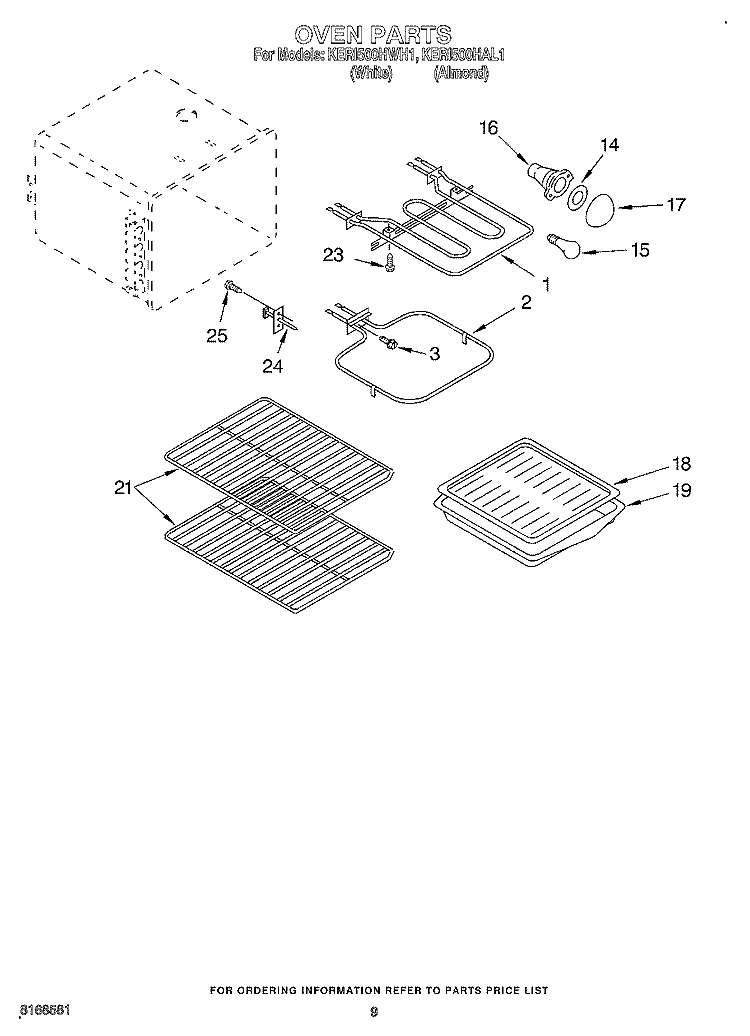 OVEN, OPTIONAL Diagram and Parts List for KERI500HAL1  KitchenAid Range