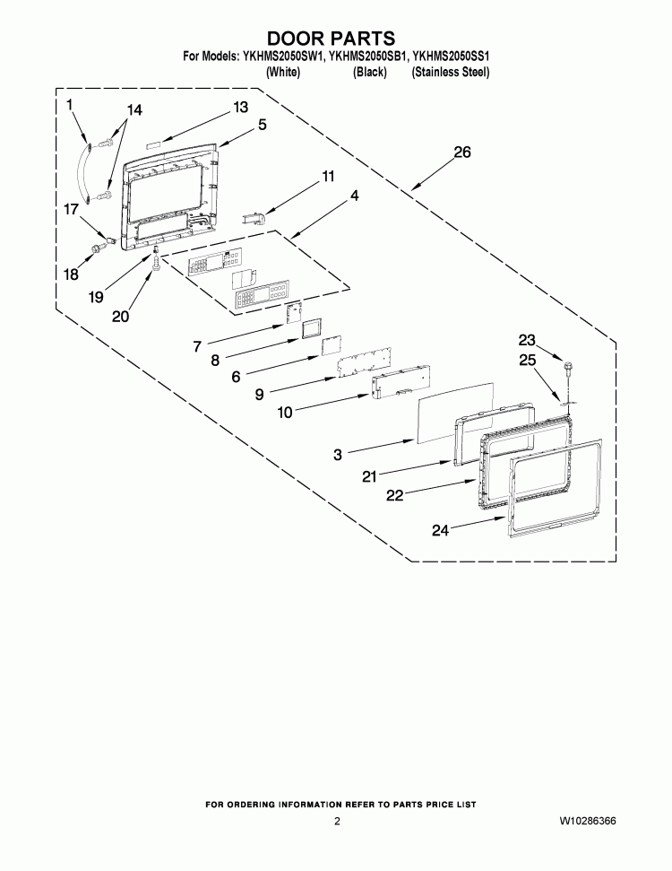 DOOR PARTS Diagram and Parts List for YKHMS2050SB1  KitchenAid Microwave