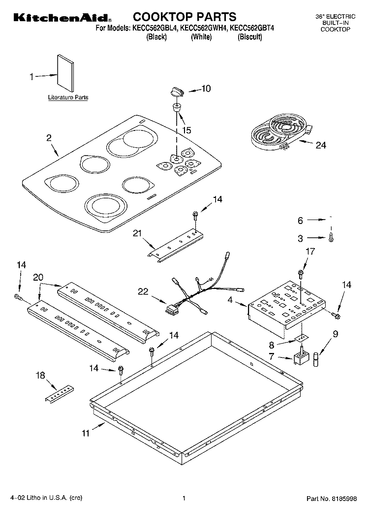 SECTION Diagram and Parts List for KECC562GBT4  KitchenAid Cooktop