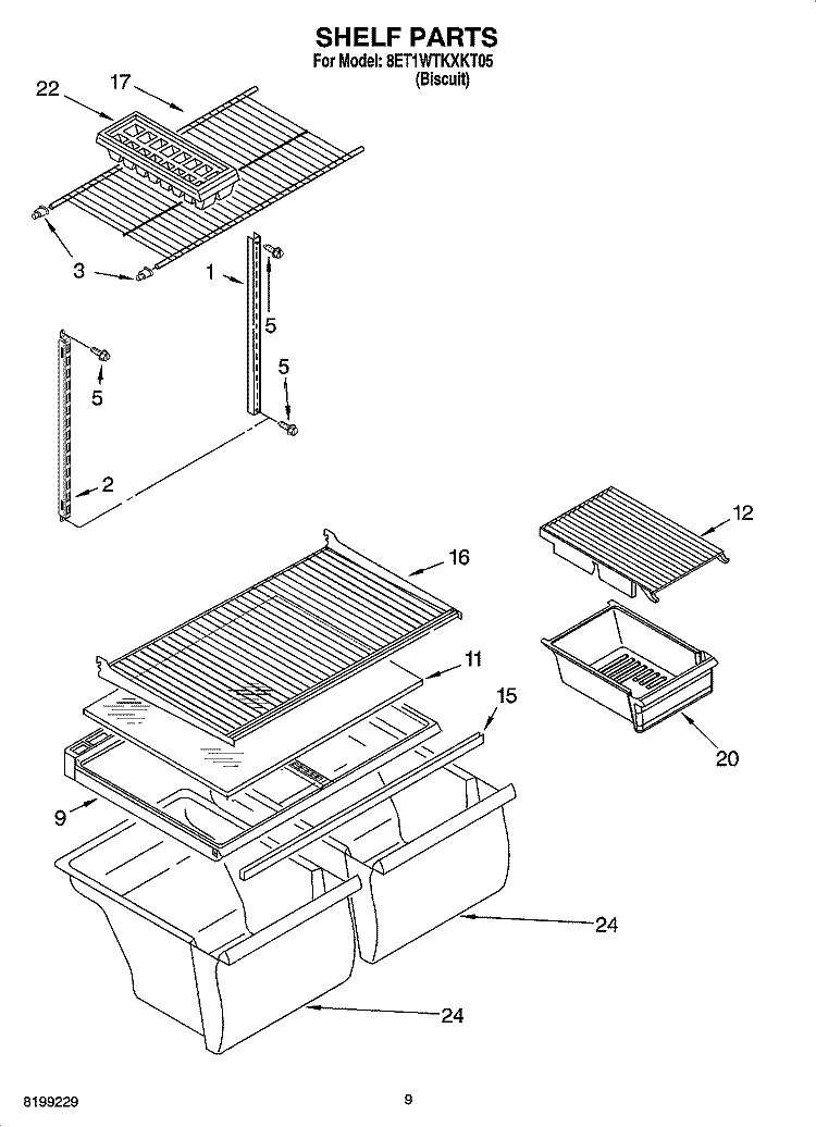 SHELF PARTS, OPTIONAL PARTS Diagram and Parts List for 8ET1WTKXKT05  Whirlpool Refrigerator