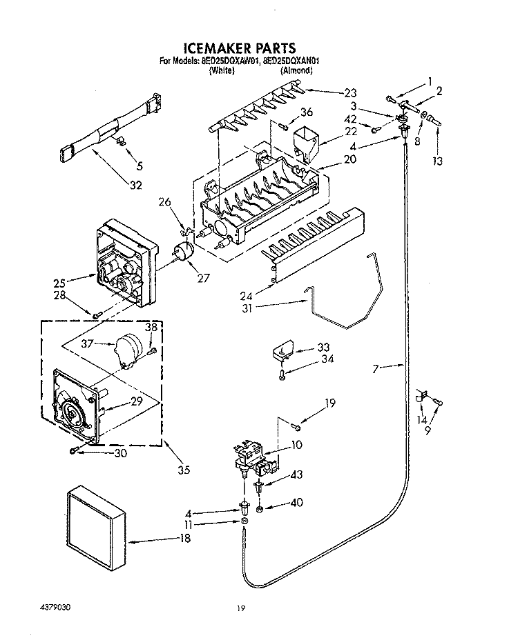 ICEMAKER, LIT/OPTIONAL Diagram and Parts List for 8ED25DQXAN01  Whirlpool Refrigerator
